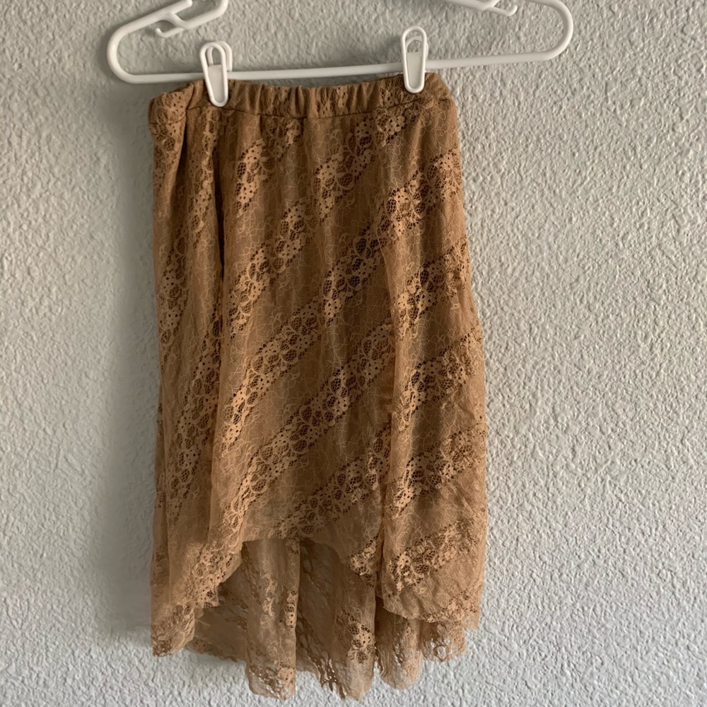 Brown lace high-low skirt